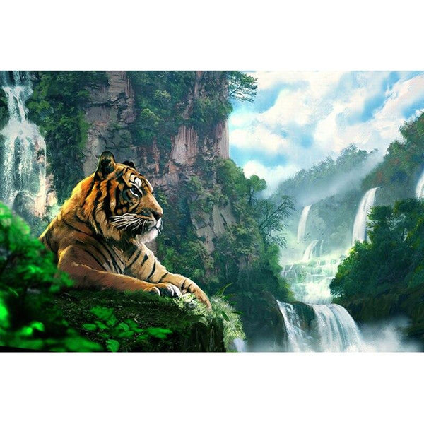 Tiger - Wasserfall-5D DIY Diamond Painting Diamant Malerei-Diamantbild.ch